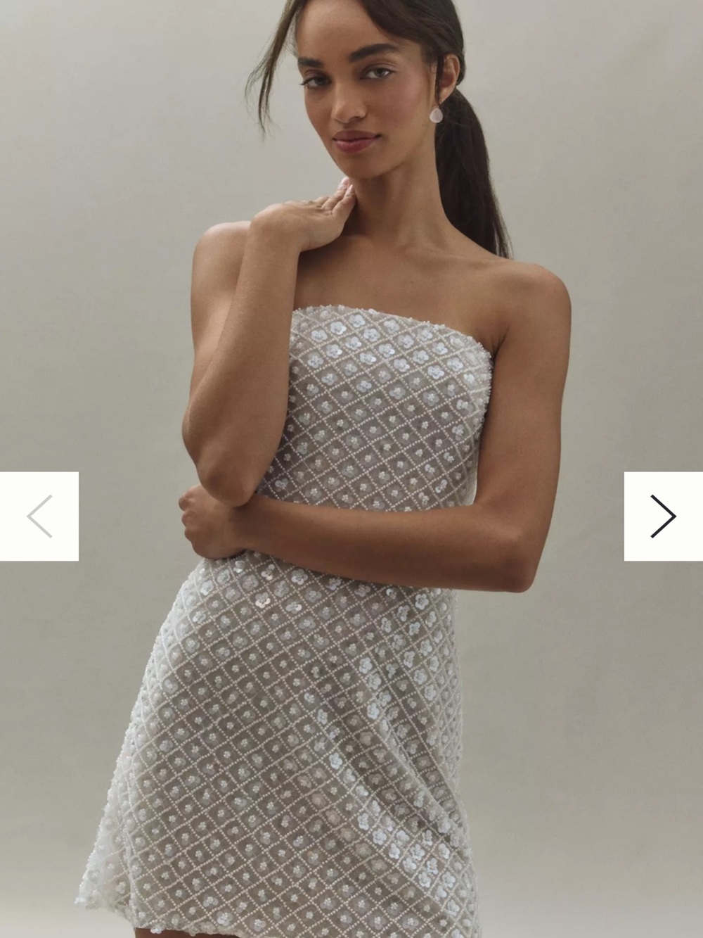 Watters Strapless White Beaded Mini Dress